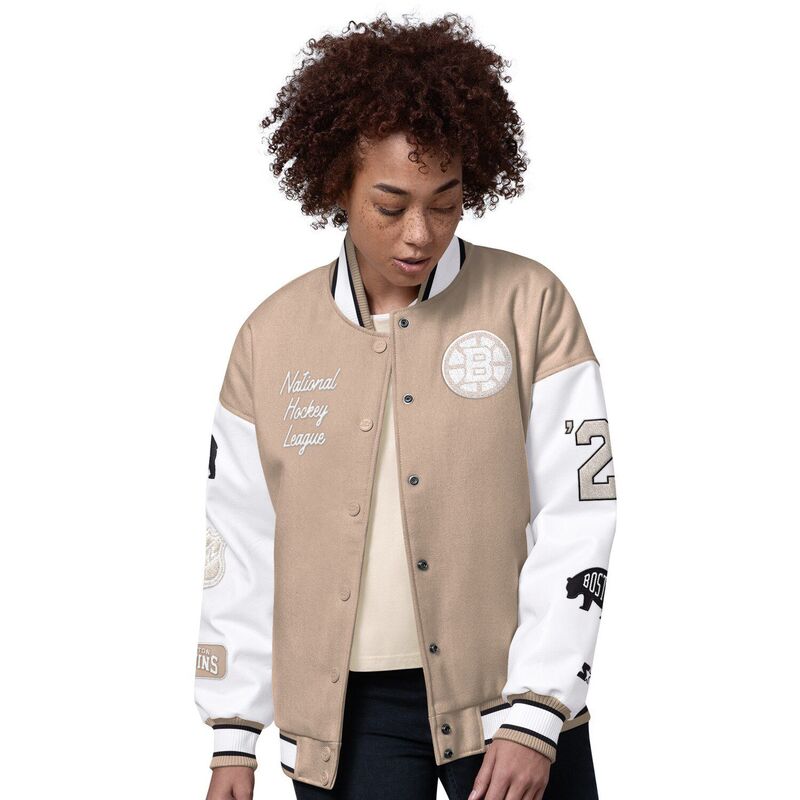スターター レディース アウター ジャケット・ブルゾン Women'starter Natural Boston Bruins Free Ball Varsity Jacket Bsbeige ベージュ