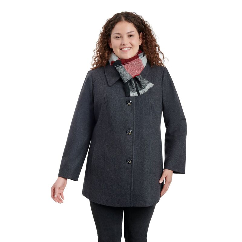 ロンドンフォグ レディース アウター 上衣・上衣 つけ加える大きさ 羊毛 厚地の外套 Plusize London Fog Scarf and Wool-Blend Coat Charcoal 濃灰色