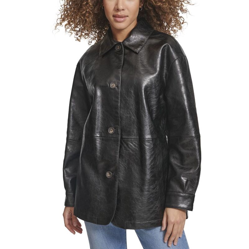 リーバイス レディース アウター ジャケット・ブルゾン ヴィンテージ シャツ レザー フェイクレザー Women's Levi's Faux Leather Vintage Collared Shirt Jacket Black ブラック
