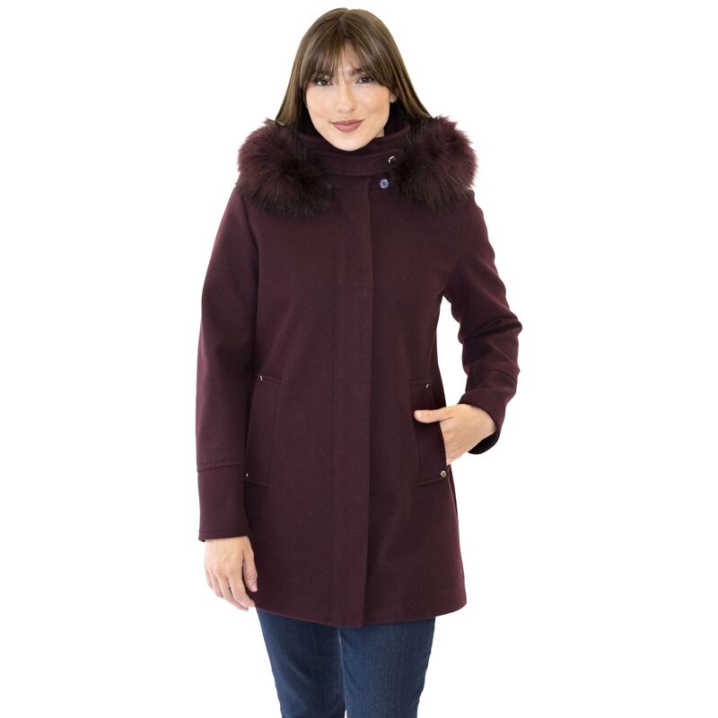 ナインウェスト レディース アウター 上衣・上衣 厚地の外套 Women\u0027s Nine Westrimmed Hoodeduffle Coat Merlot