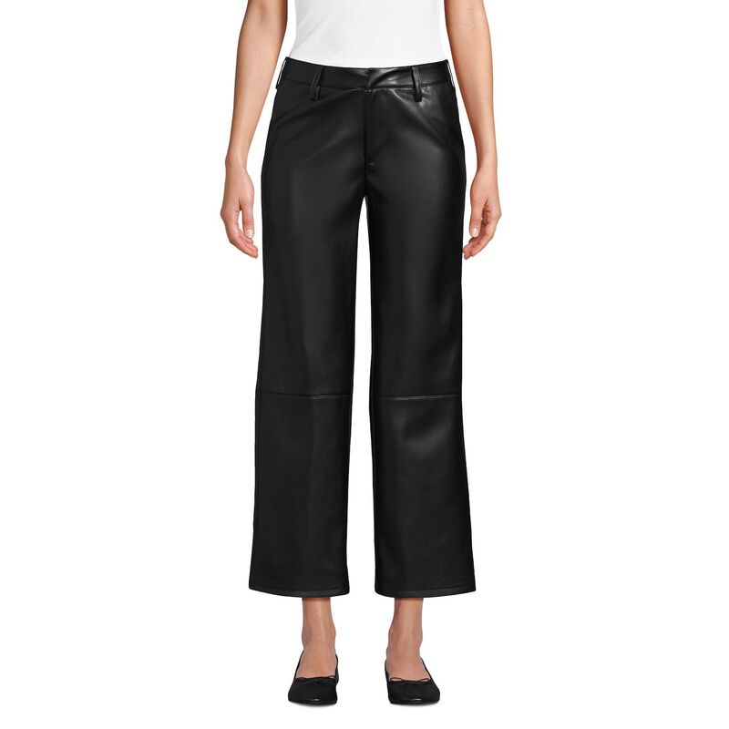 ランズエンド レディース ボトムス カジュアルパンツ ストレート レザー Women Lands End Leatherelaxed Straight Leg Cropants Black ブラック