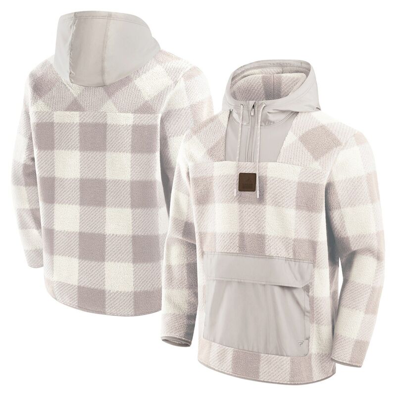 ファナティクス メンズ トップス ティーシャツ フリース パーカー Men\u0027s Fanatics Gray Cleveland Browns Elements Plaid Polar Fleece Quarter-Zip Hoodie Brn Grey 薄墨色 トップス-メンズファッション
