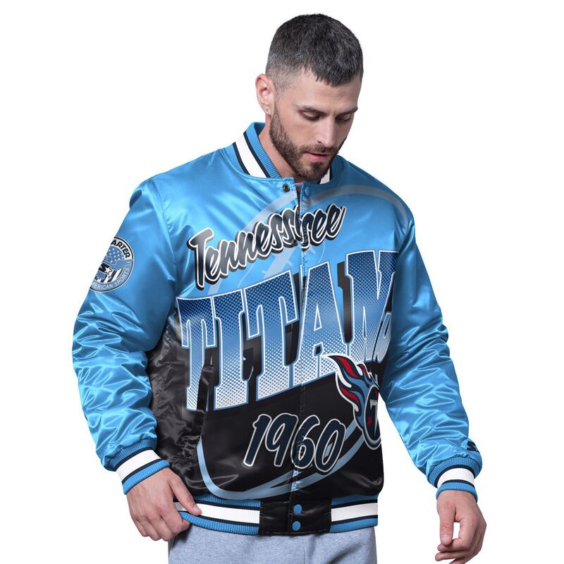 スターター メンズ アウター ジャケット・ブルゾン Men'starter Light Blue Tennessee Titans Pass Rush Varsity Full-Snap Jackettn Light ブルー｜ReVida 店