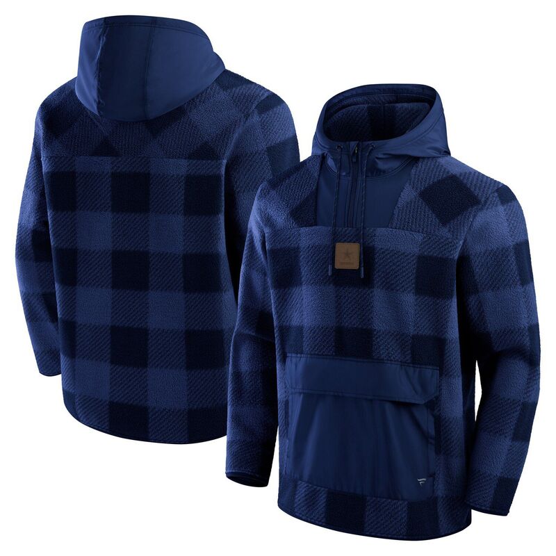 ファナティクス メンズ トップス Tシャツ フリース パーカー Men's Fanatics Navy Dallas Cowboys Elements Plaid Polar Fleece Quarter-Zip Hoodie Cow Navy ネイビー