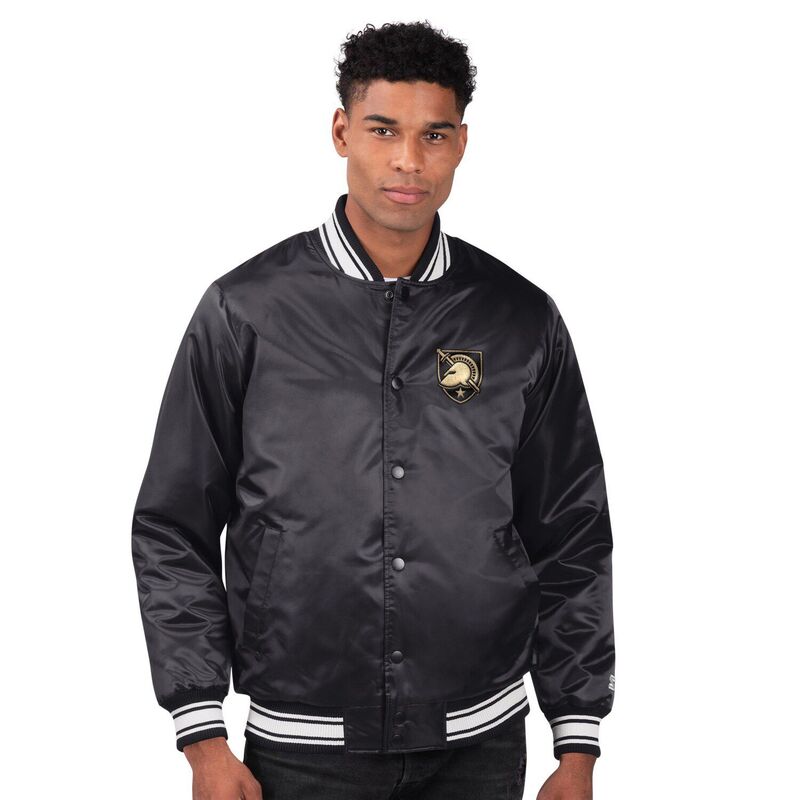 スターター メンズ アウター ジャケット・ブルゾン サテン Men'starter Black Army Blacknights Core Satin Varsity Full-Snap Jacket Nc2 Black ブラック｜ReVida 店