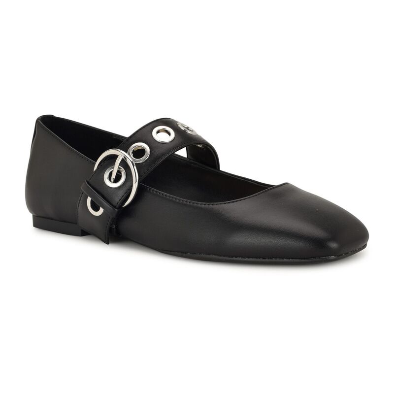 ナインウェスト レディース シューズ サンダル Nine West Kebba Women's Mary Jane Flats with Buckle Detail Black ブラック