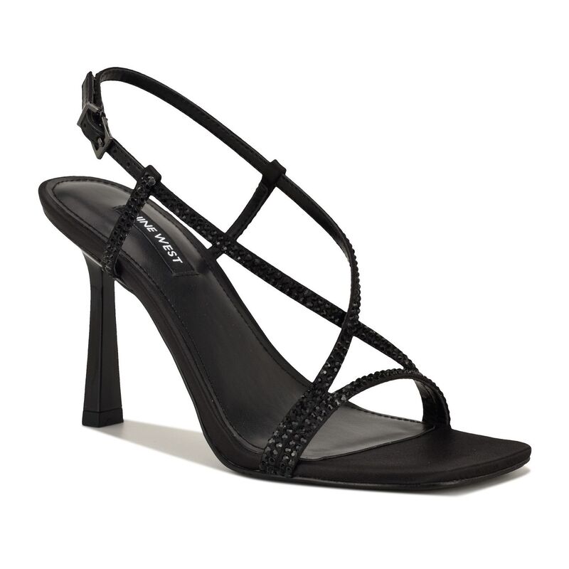 ナインウェスト レディース シューズ サンダル 踵 Nine West Vallanh Women\u0027s Higheel Slingback Dressandals Black Satin 黒いこと