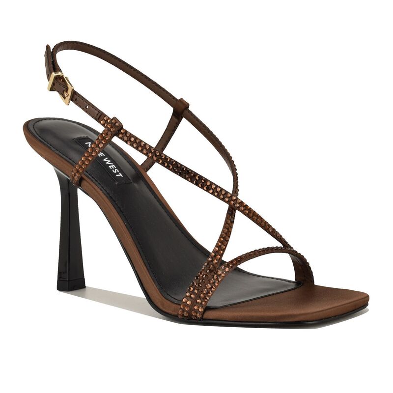 ナインウェスト レディース シューズ サンダル 踵 Nine West Vallanh Women\u0027s Higheel Slingback Dressandals Medium Brown Satin 赤銅色