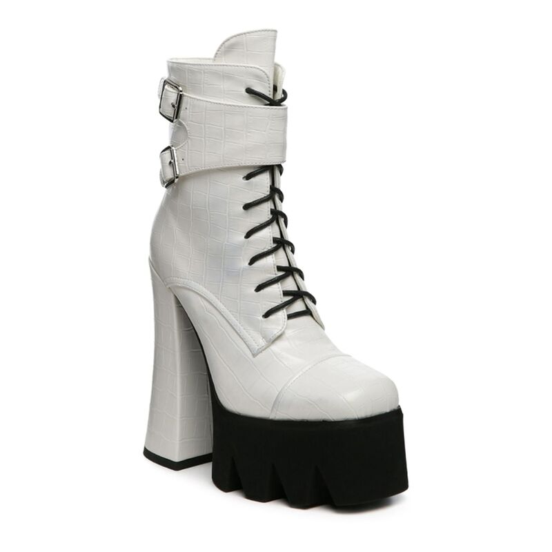 ロンドンラグ レディース シューズ ブーツ・レインブーツ プラットフォーム ヒール London Rag Stomper Women's Platform Block Heel Boots White ホワイト