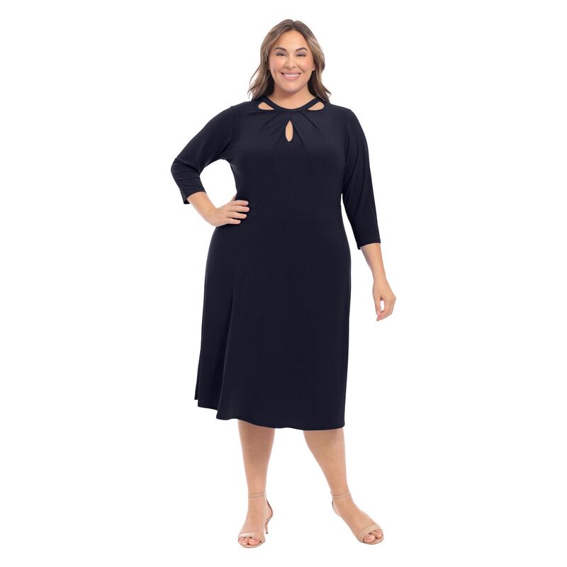 ロンドンタイムス レディース トップス ワンピース プラスサイズ ミディ Plusize London Times Multi Keyhole Midi Dress Navy ネイビー 22,260円