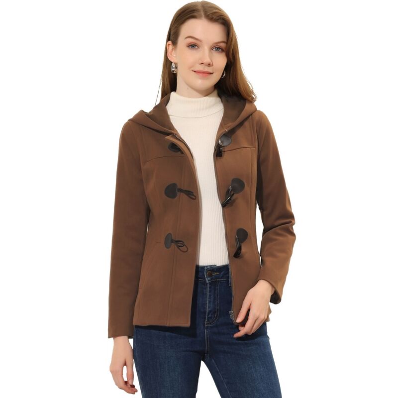 アレグラ ケー レディース アウター 上衣・上衣 厚地の外套 クロップド ALLEGRA K Women\u0027s Toggle Duffle Coat Zipper Front Solid Cropped Hooded Coat Dark Brown 赤銅色