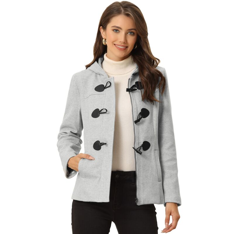 アレグラ ケー レディース アウター 上衣・上衣 厚地の外套 クロップド ALLEGRA K Women\u0027s Toggle Duffle Coat Zipper Front Solid Cropped Hooded Coat Gray 薄墨色