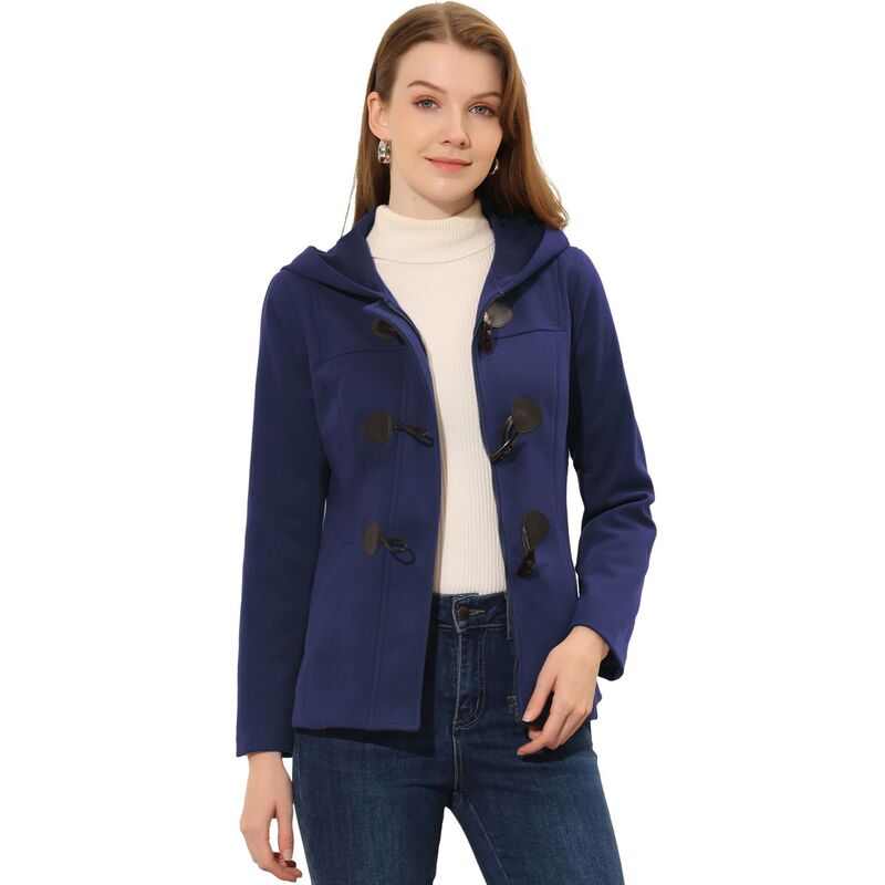 アレグラ ケー レディース アウター 上衣・上衣 厚地の外套 クロップド ALLEGRA K Women\u0027s Toggle Duffle Coat Zipper Front Solid Cropped Hooded Coat Navy Blue 米国海軍
