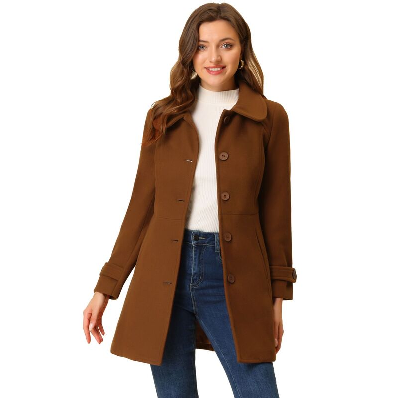 アレグラ ケー レディース アウター 上衣・上衣 厚地の外套 ALLEGRA K Women\u0027s Peter Pan Collar Single Breasted Button Front Winter Coat Brown 赤銅色