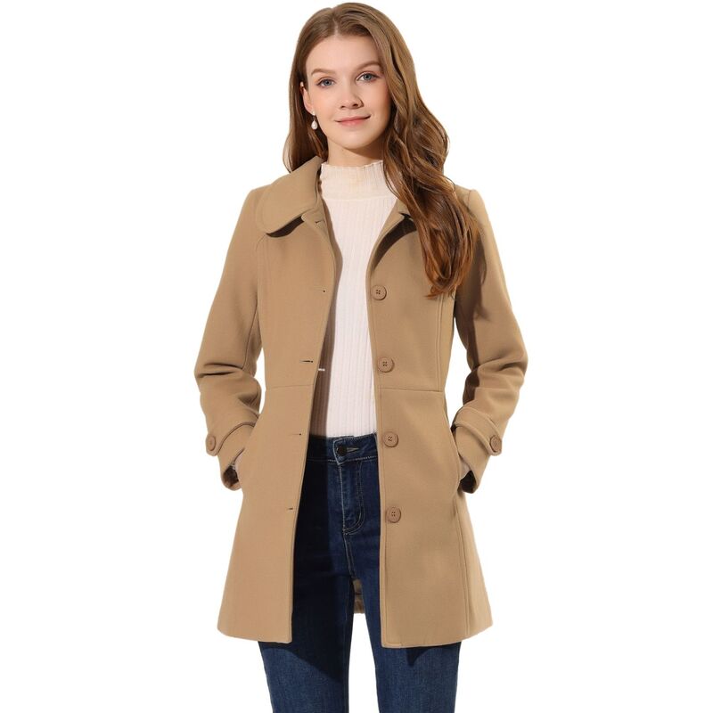 アレグラ ケー レディース アウター 上衣・上衣 厚地の外套 ALLEGRA K Women\u0027s Peter Pan Collar Single Breasted Button Front Winter Coat Khaki カーキ