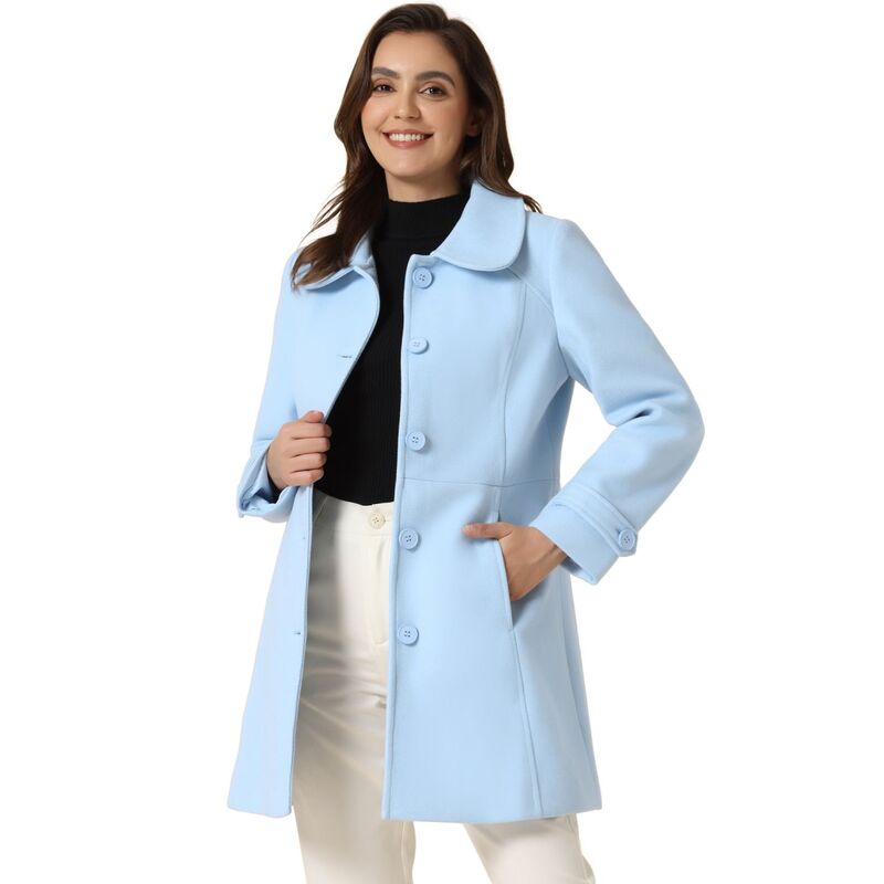 アレグラ ケー レディース アウター 上衣・上衣 厚地の外套 ALLEGRA K Women\u0027s Peter Pan Collar Single Breasted Button Front Winter Coat Light Blue 青み