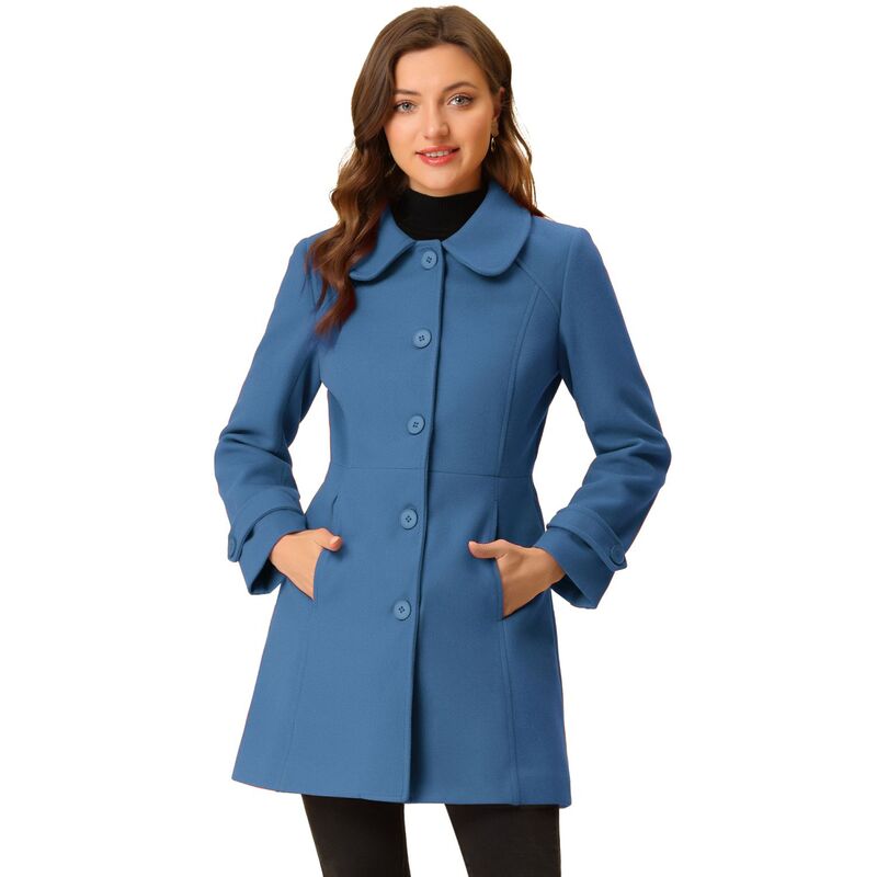 アレグラ ケー レディース アウター 上衣・上衣 厚地の外套 ALLEGRA K Women\u0027s Peter Pan Collar Single Breasted Button Front Winter Coat Marine Blue 青み