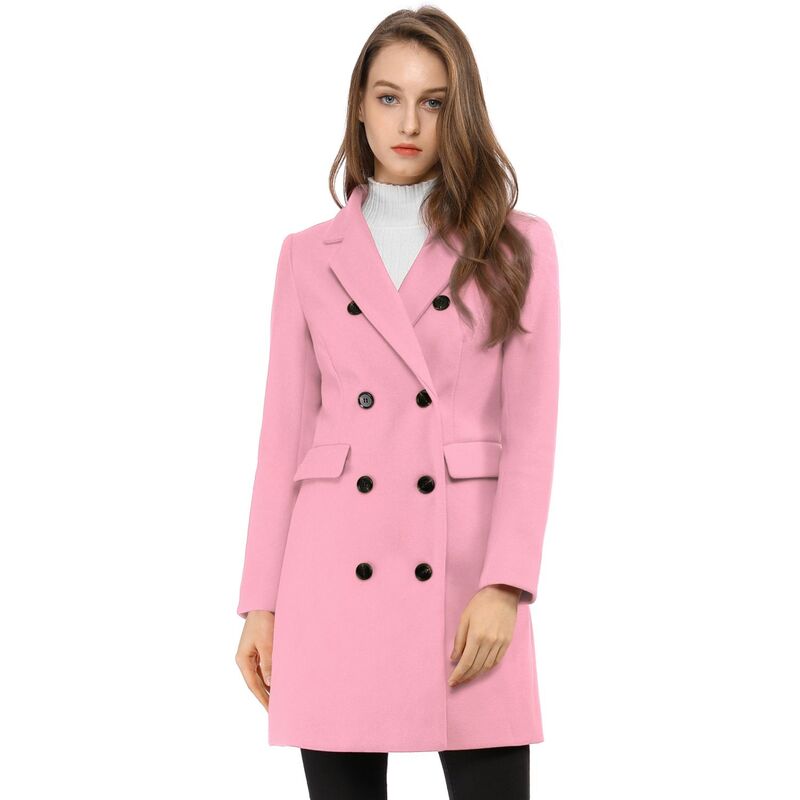 アレグラ ケー レディース アウター ジャケット・ブルゾン コート ALLEGRA K Women's Notched Lapel Collar Double Breasted Mid Length Overcoat Dusty Pink ピンク|ReVida 店