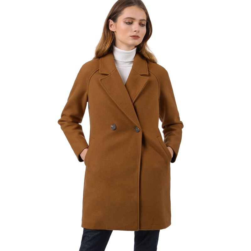 アレグラ ケー レディース アウター ジャケット・ブルゾン コート ALLEGRA K Women Double Breasted Lapel Raglan Long Sleeve Mid Length Overcoat Brown ブラウン