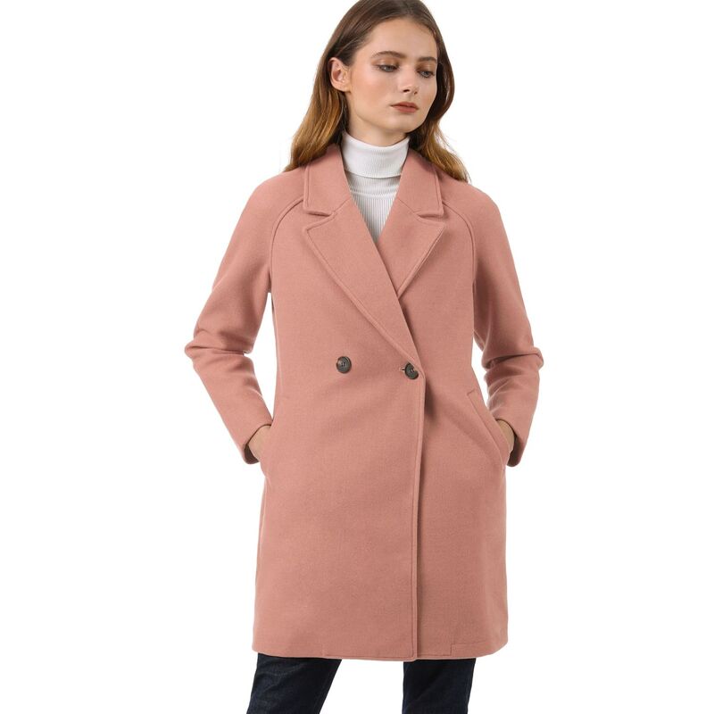 アレグラ ケー レディース アウター ジャケット・ブルゾン コート ALLEGRA K Women Double Breasted Lapel Raglan Long Sleeve Mid Length Overcoat Dark Pink ピンク