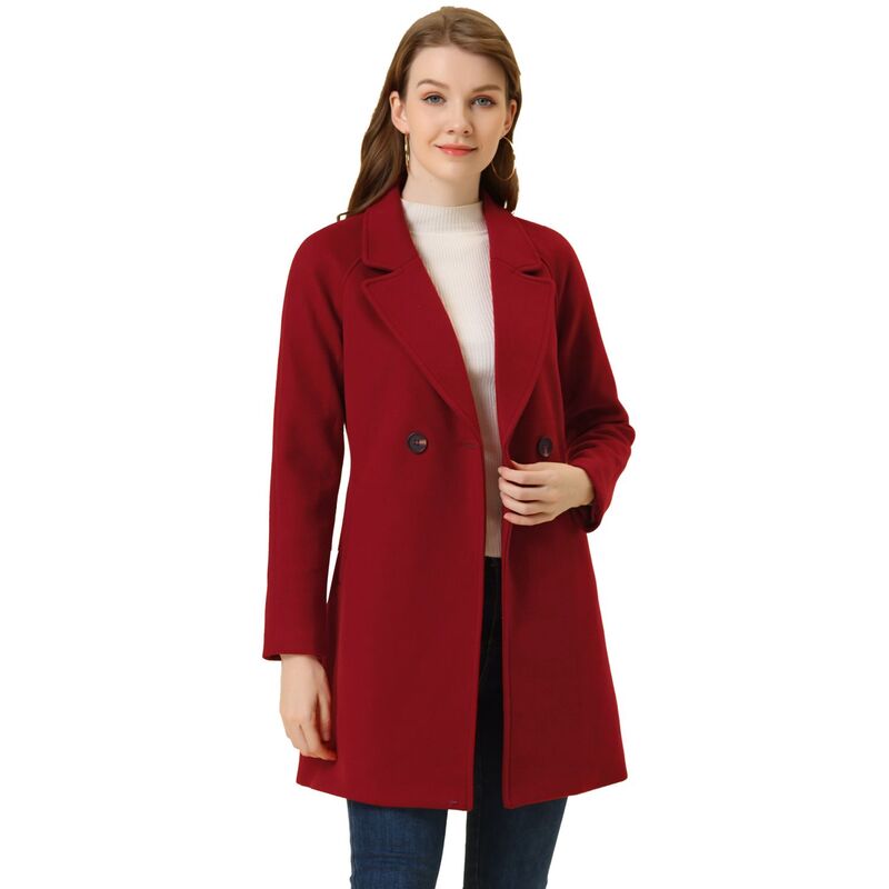 アレグラ ケー レディース アウター ジャケット・ブルゾン コート ALLEGRA K Women's Double Breasted Lapel Raglan Long Sleeve Mid Length Overcoat Dark Red レッド|ReVida 店