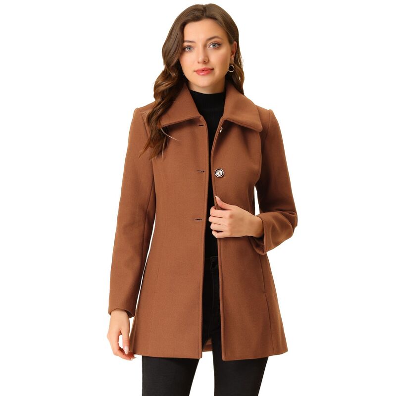 アレグラ ケー レディース アウター 上衣・上衣 厚地の外套 落ち込む ALLEGRA K Women\u0027s Turn-Down Collar Single Breasted Outwear Winter Coat with Pockets Brown 赤銅色