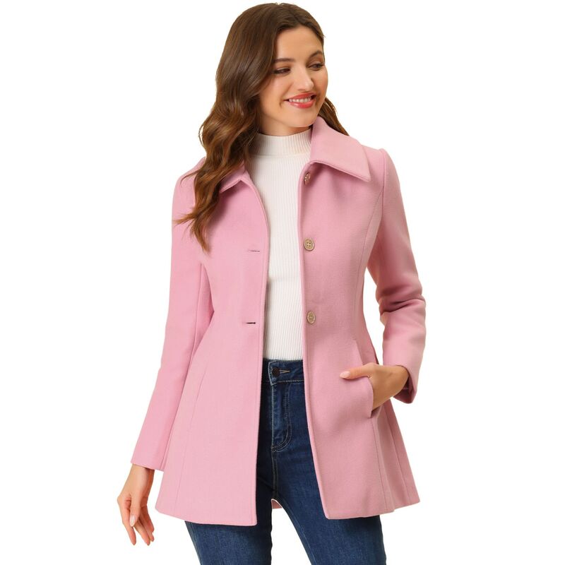 アレグラ ケー レディース アウター 上衣・上衣 厚地の外套 落ち込む ALLEGRA K Women\u0027s Turn-Down Collar Single Breasted Outwear Winter Coat with Pockets Pink サクラ色