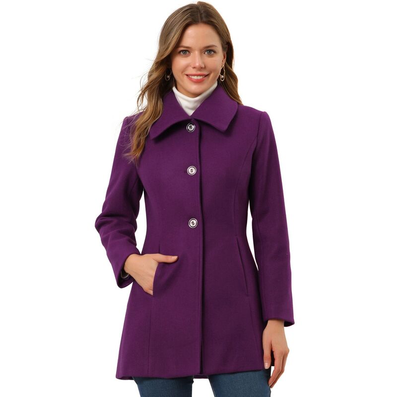 アレグラ ケー レディース アウター 上衣・上衣 厚地の外套 落ち込む ALLEGRA K Women\u0027s Turn-Down Collar Single Breasted Outwear Winter Coat with Pockets Purple パープル