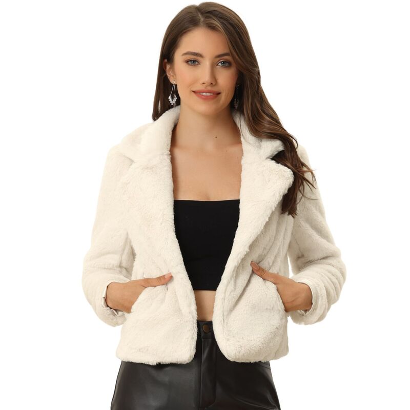 アレグラ ケー レディース アウター ジャケット・ブルゾン コート クロップド ALLEGRA K Women Winter Fashion Loose Faux Fur Cropped Jacket Coat Apricot アプリコット