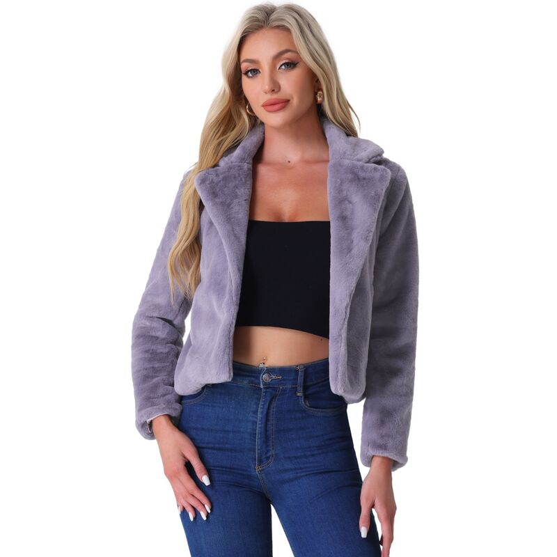 アレグラ ケー レディース アウター ジャケット・ブルゾン コート クロップド ALLEGRA K Women Winter Fashion Loose Faux Fur Cropped Jacket Coat Grey Purple グレー