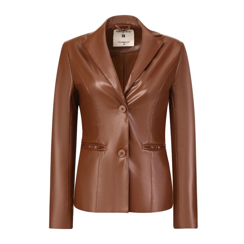 アレグラ ケー レディース アウター ジャケット・ブルゾン コート ブレザー フェイクレザー ALLEGRA K Women Faux Leather Jacket Notched Lapel Single-Breasted Blazer Coat Brown ブラウン