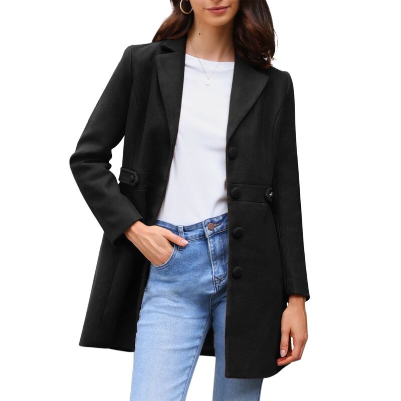 アレグラ ケー レディース アウター ジャケット・ブルゾン コート ALLEGRA K Women's Notched Lapel Outerwear Winter Coat Black ブラック|ReVida 店