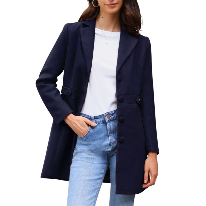 アレグラ ケー レディース アウター ジャケット・ブルゾン コート ALLEGRA K Women Notched Lapel Outerwear Winter Coat Deep Blue ブルー