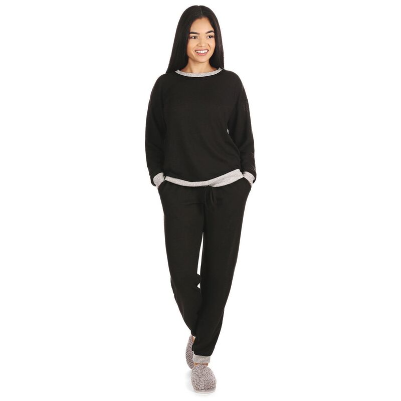 メモイ レディース アンダー御召しもの ナイト爵御召しもの ズボン下 MeMoi Women\u0027s Hacci Matching Pullover Top and Jogger Pantset Black 黒いこと