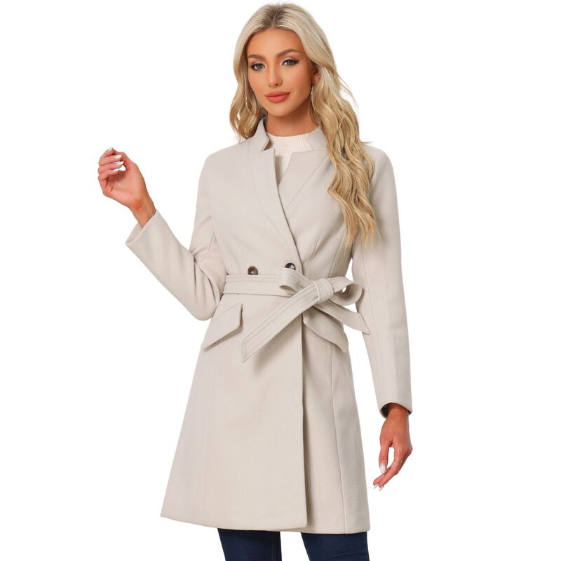 アレグラ ケー レディース アウター ジャケット・ブルゾン ヴィンテージ コート ALLEGRA K Vintage Belted Coat for Womentand Collar Winter Outwear Coats Beige ベージュ
