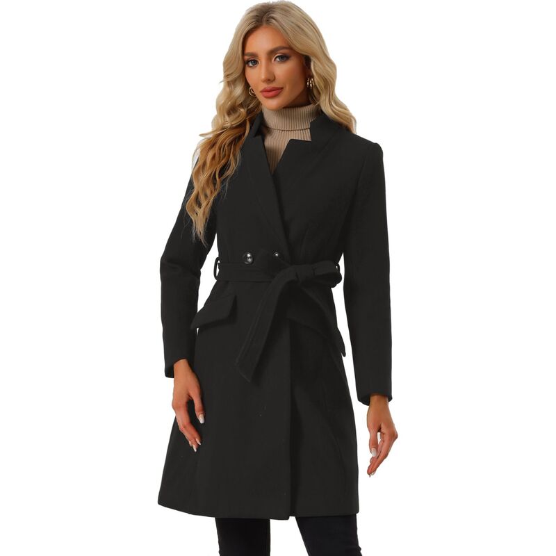 アレグラ ケー レディース アウター ジャケット・ブルゾン ヴィンテージ コート ALLEGRA K Vintage Belted Coat for Womentand Collar Winter Outwear Coats Black ブラック
