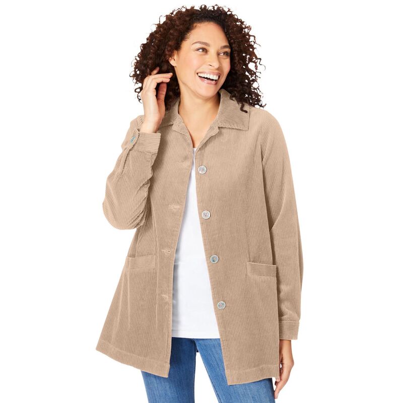 ウーマン ウィズイン レディース アウター ジャケット・ブルゾン コーデュロイ プラスサイズ Woman Within Plusize Pleat-Back Corduroy Jacket New Khaki カーキ