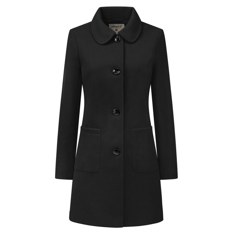 アレグラ ケー レディース アウター ジャケット・ブルゾン コート ダウン ALLEGRA K Women Turn Down Collar Single Breasted Winter Mid Length Overcoat Black ブラック