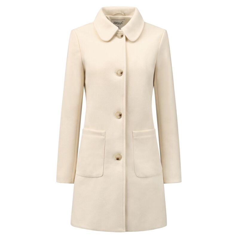 アレグラ ケー レディース アウター ジャケット・ブルゾン コート ダウン ALLEGRA K Women Turn Down Collar Single Breasted Winter Mid Length Overcoat Cream White ホワイト