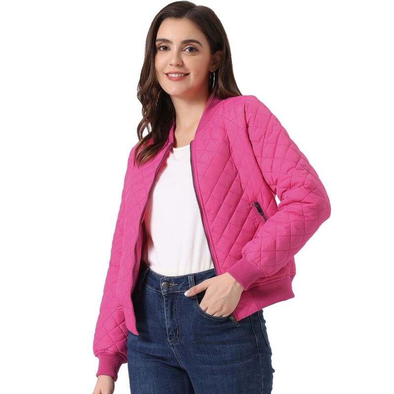 アレグラ ケー レディース アウター ジャケット・ブルゾン キルティング ALLEGRA K Women'stand Collar Zip Up Raglan Sleeves Bomber Quilted Jacket Hot Pink ピンク