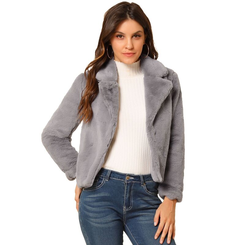 アレグラ ケー レディース アウター ジャケット・ブルゾン コート クロップド ALLEGRA K Women's Winter Fashion Loose Faux Fur Cropped Jacket Coat Grey グレー