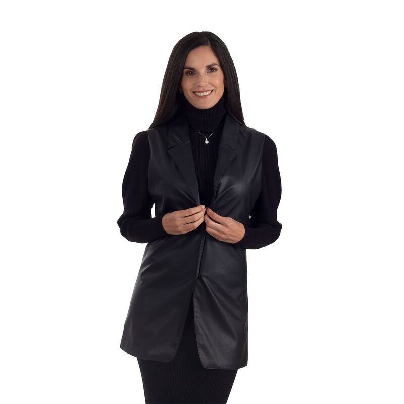ナインウェスト レディース アウター ジャケット・ブルゾン ベスト レザー フェイクレザー Women Nine West Lee Faux Leather Modern Vest Black ブラック