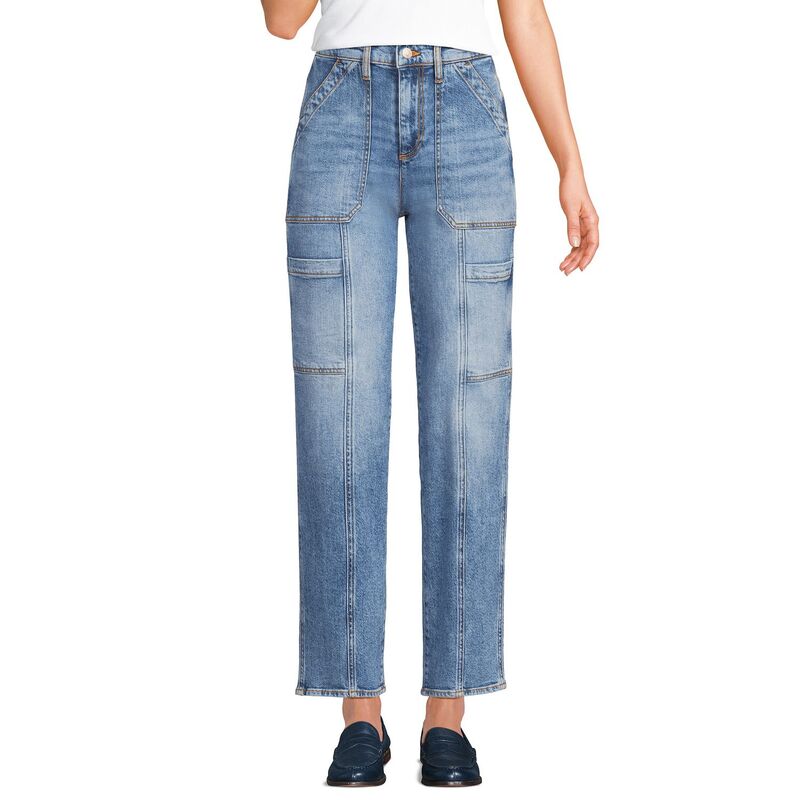 ランズエンド レディース ボトムス デニムパンツ アンクル ジーンズ Women's Lands' End High-Rise Utility Cargo Ankle Jeans Beau Blue ブルー