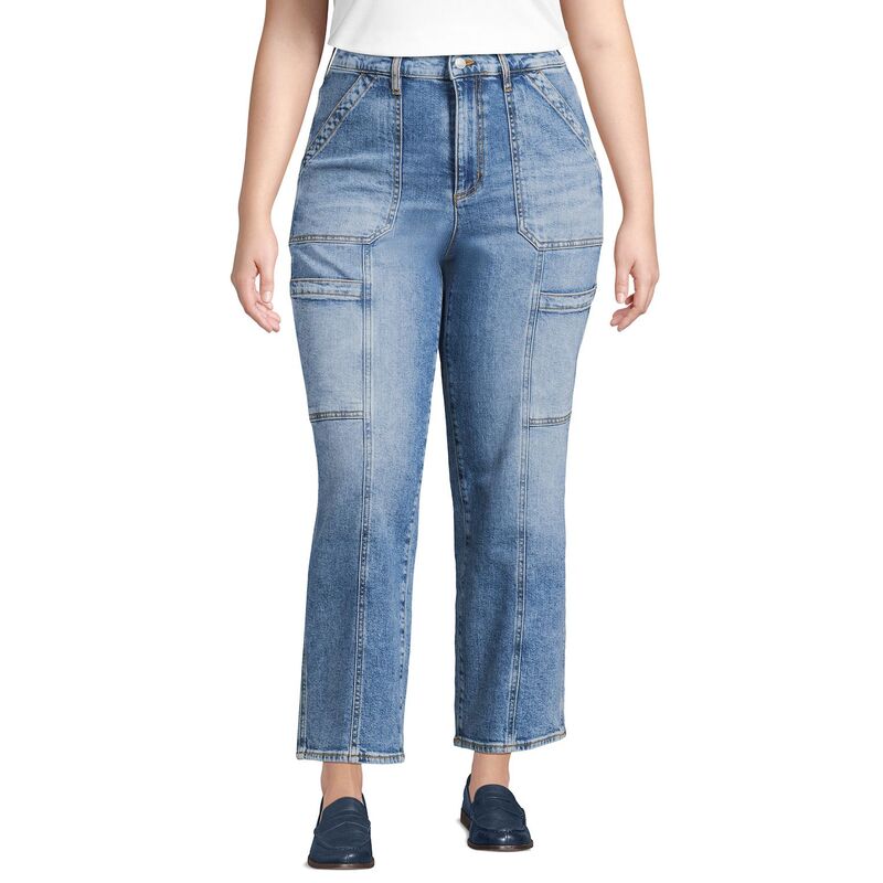 ランズエンド レディース ボトムス デニムパンツ プラスサイズ アンクル ジーンズ Plusize Lands' Endenim High Rise Utility Cargo Ankle Jeans Beau Blue ブルー