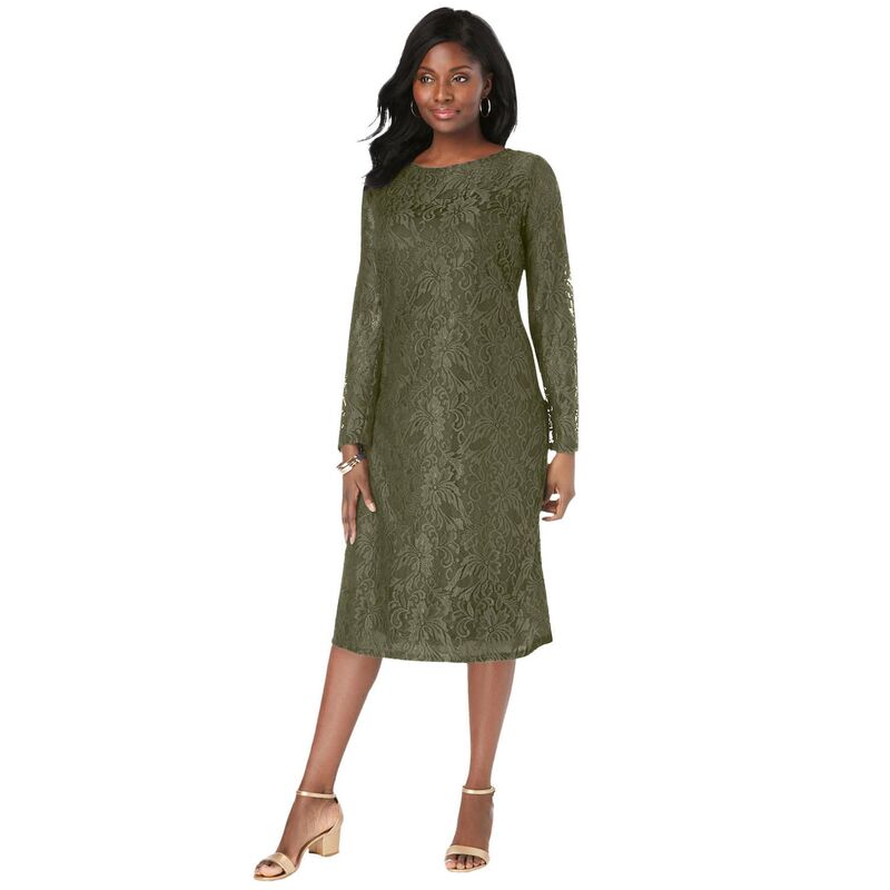 ジェシカロンドン レディース トップス ワンピース プラスサイズ レース Jessica London Women's Plusize Stretch Lace Shift Dress Dark Olive Green グリーン