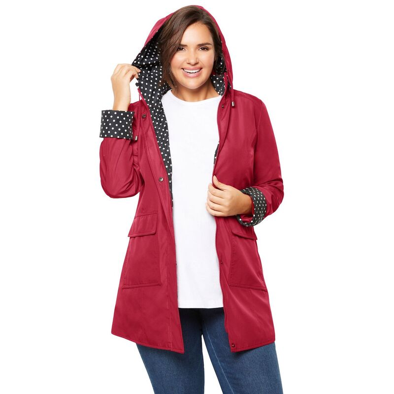 ウーマン ウィズイン レディース アウター ジャケット・ブルゾン プラスサイズ コート Woman Within Plusize Dotrim Raincoat Classic Red レッド