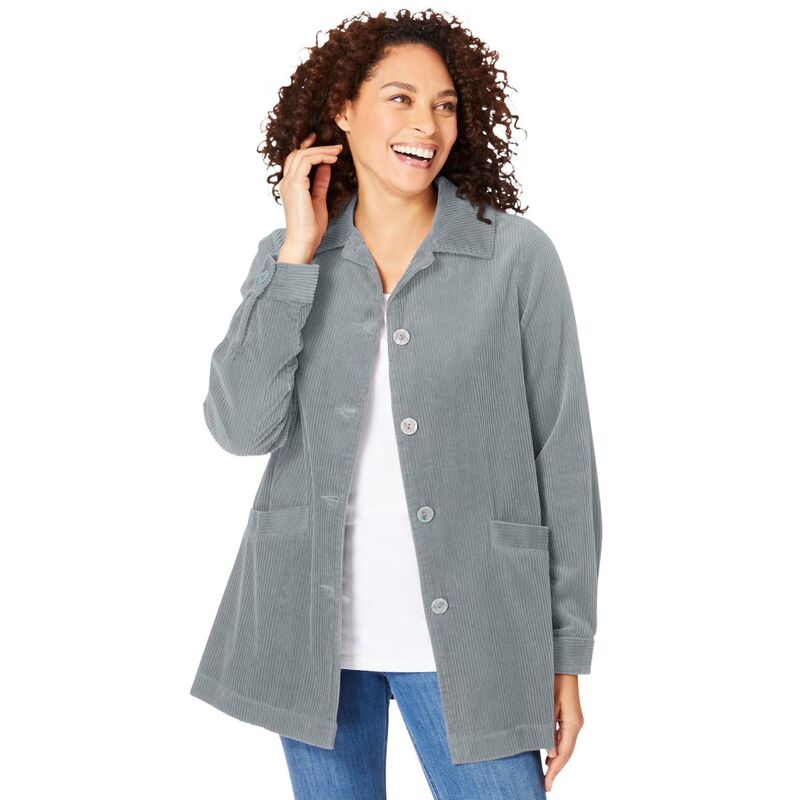 ウーマン ウィズイン レディース アウター ジャケット・ブルゾン コーデュロイ プラスサイズ Woman Within Plusize Pleat-Back Corduroy Jacket Gunmetal ガンメタル