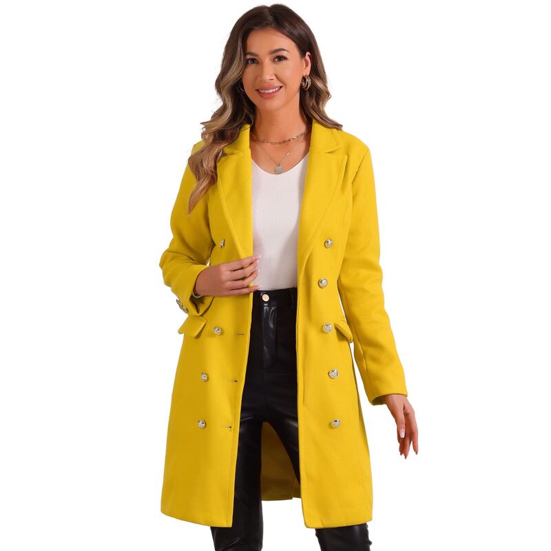 アレグラ ケー レディース アウター ジャケット・ブルゾン コート ALLEGRA K Pea Coat For Women's Notched Lapel Double Breasted Mid Long Winter Coats Yellow イエロー