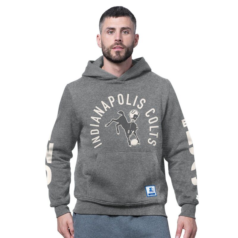 スターター メンズ トップス Tシャツ ヴィンテージ スウェット ロゴ フリース パーカー Men'starter Charcoal Indianapolis Colts Handoff Vintage Logo Fleece Hoodie Sweatshirt Clt Charco チャコール