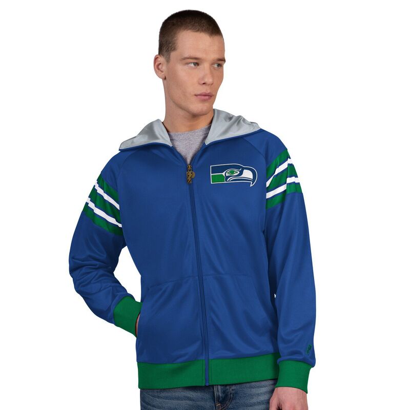アンブランデッド メンズ アウター ジャケット・ブルゾン Unbranded Men Pro Playeroyal/Green Seattle Seahawks Retro Helmet Full-Zip Hooded Track Jacket Sea Blue ブルー